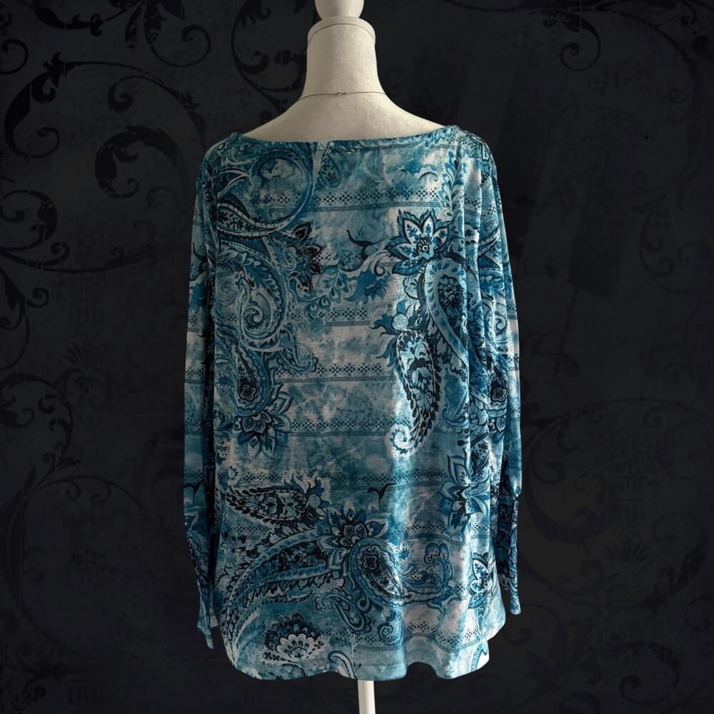 fairy boho blue white& black paisley floral scroll print top - Picture 6 of 7